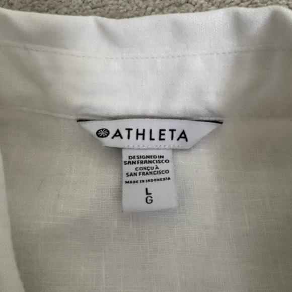Athleta Linen White Button-Up Shirt - Picture 2 of 3